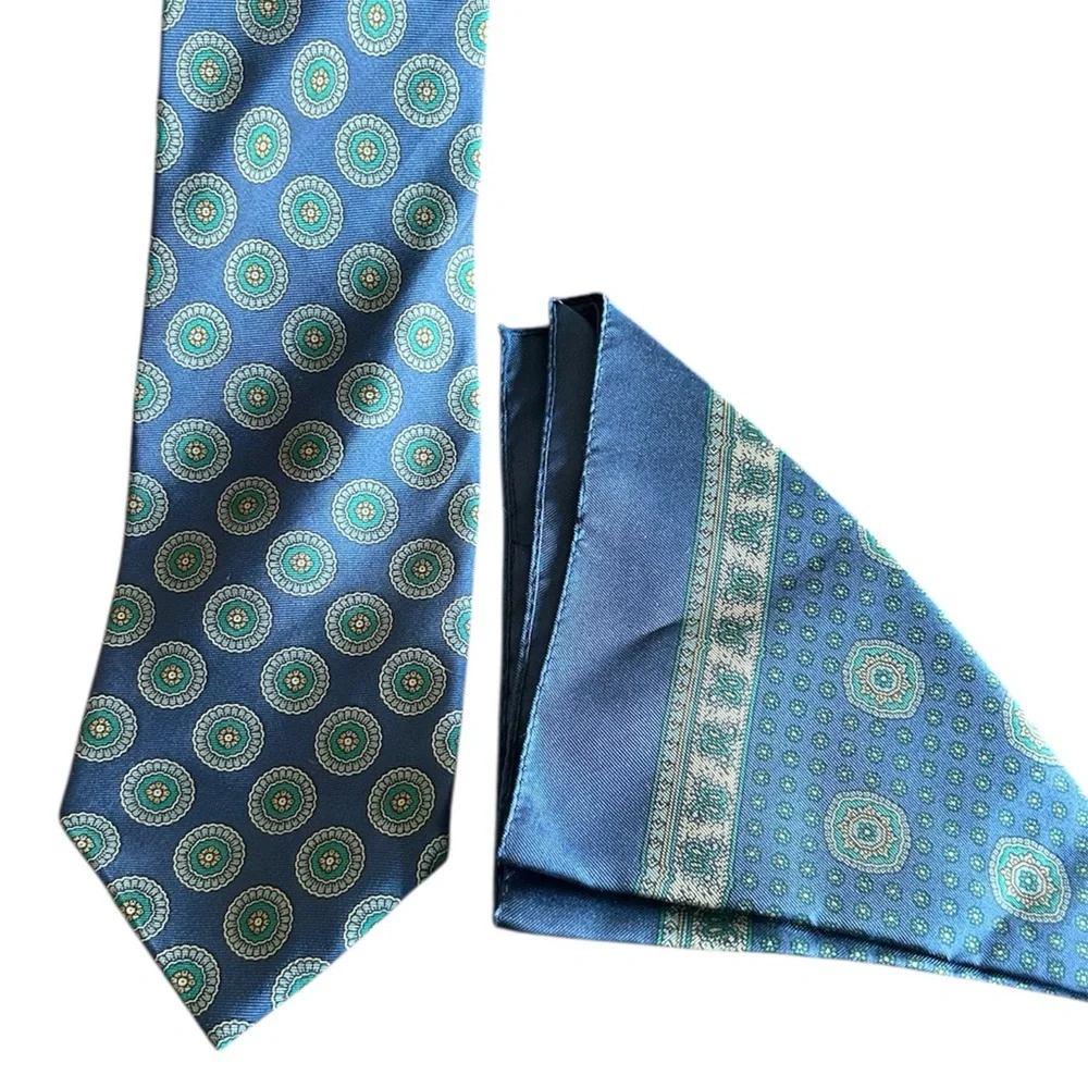 Ted Lapidus 100% Silk Made In Italy Tie With Matching Pocket Square - Picture 1 of 4